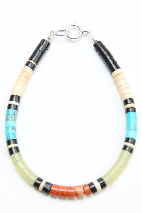 Multicolor Heishi Bracelet by Gerard & Mary Calabaza - Yellow Clear Serpentine - Socorro, NM