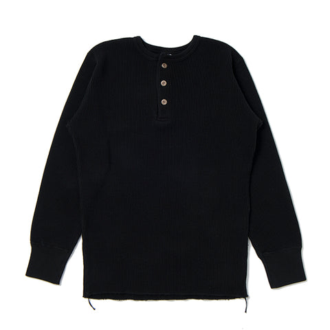 Studio D'Artisan (9937) Heavy Thermal Long Sleeve Henley Shirt - Black