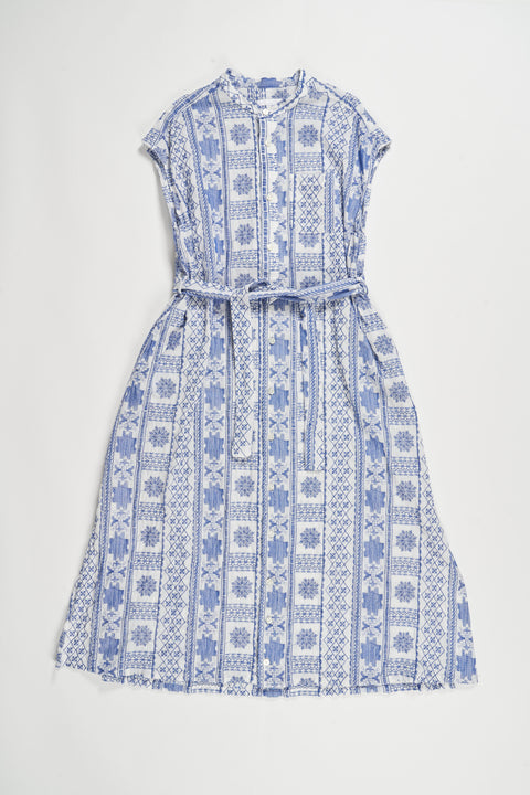 Engineered Garments Banded Collar Dress - Blue/White CP Embroidery