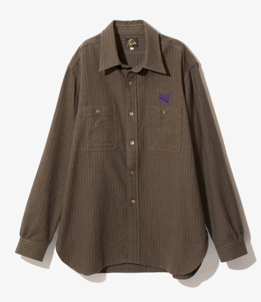 Needles - Work Shirt - C/L/W Pin Stripe Twill - Brown