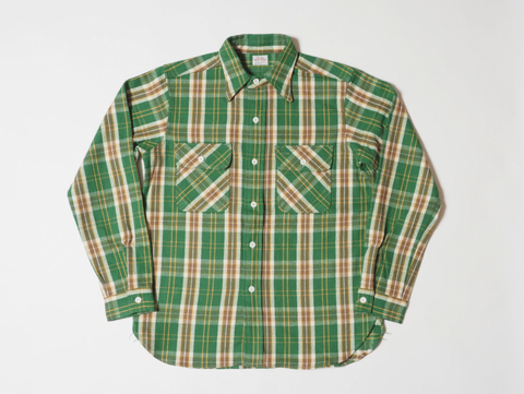 Warehouse & Co. Lot 3104 Flannel Shirts (Pattern C) - Green One Wash