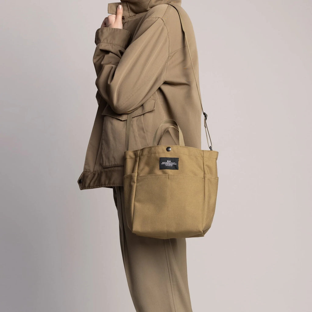 Bags in Progress Multi-Pocket Shoulder Tote - Khaki
