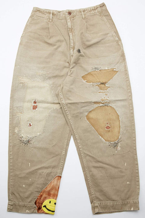 Kapital Katsuragi High Waisted NIME Pants (Lumber Jack Damaged) - Beige